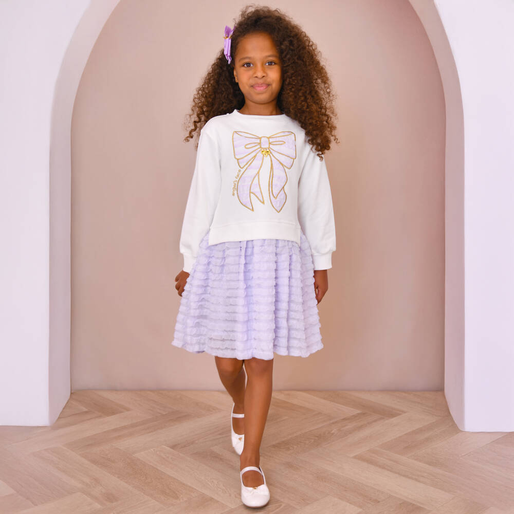 Angel's Face-Girls Ivory Jersey & Lilac Chiffon Ruffle Dress | Childrensalon