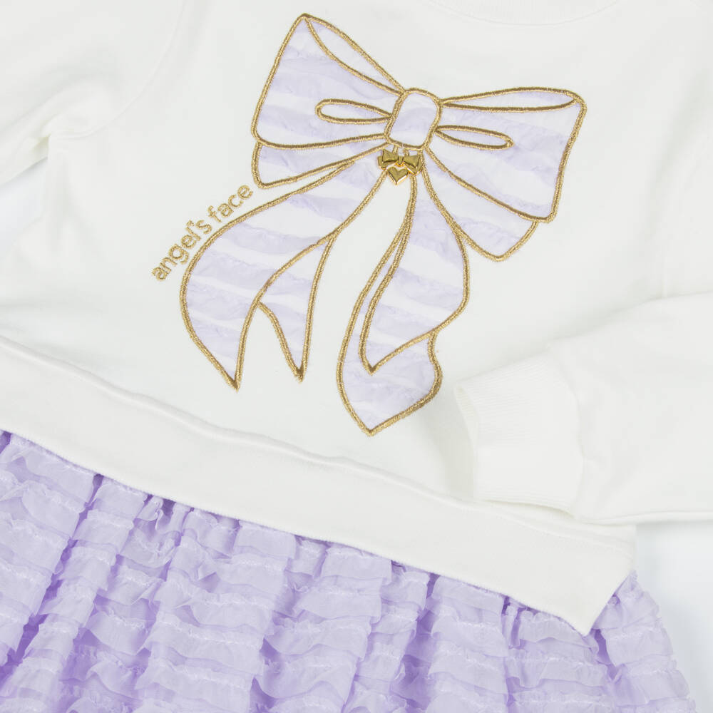 Angel's Face-Girls Ivory Jersey & Lilac Chiffon Ruffle Dress | Childrensalon