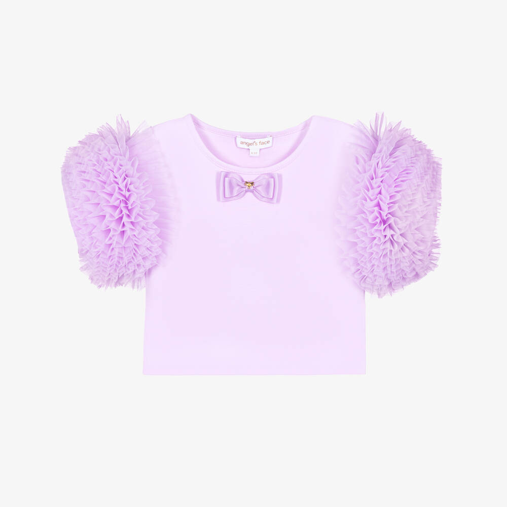 Angel's Face-Girls Lavender Jersey T-Shirt with Tulle Sleeves | Childrensalon