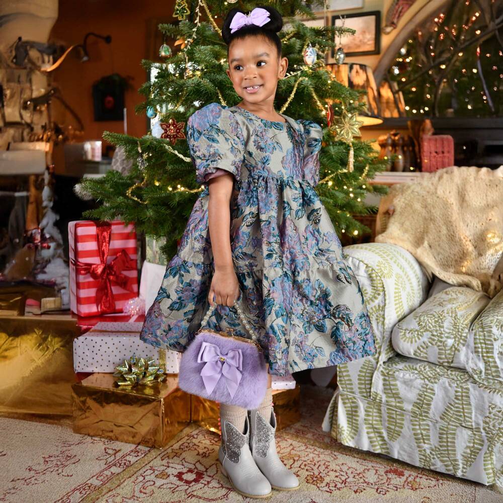 Angel's Face-Платье жаккардовое цветочное сиренево-синее | Childrensalon