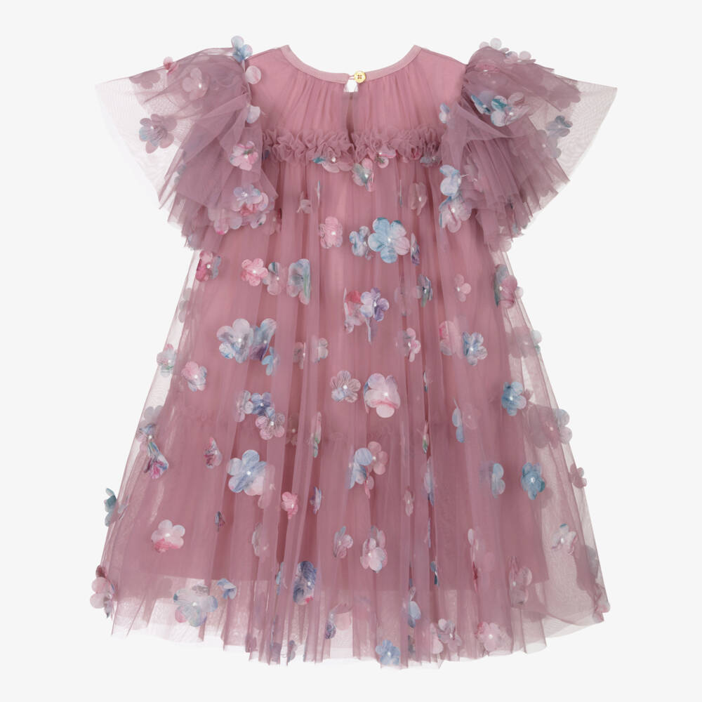 Angel's Face-فستان تول مزين بالورود لون زهري ليلاك | Childrensalon