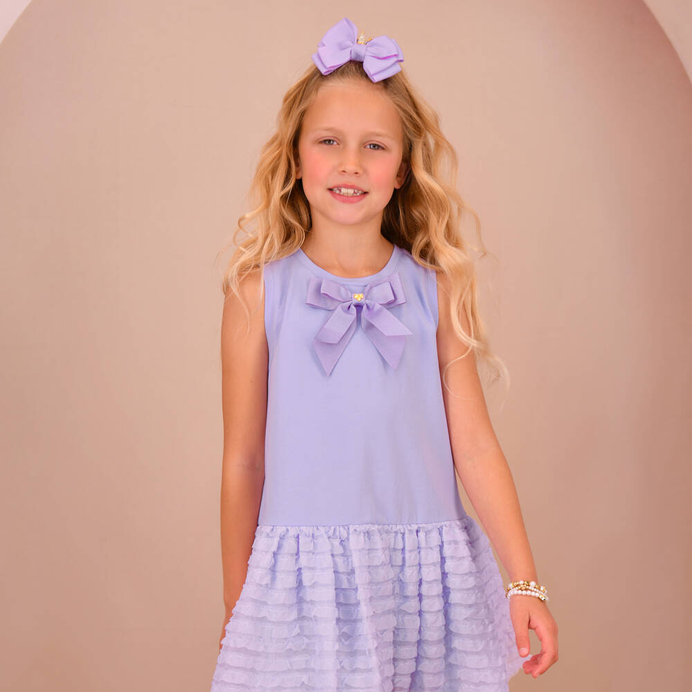 Angel's Face-Girls Lilac Purple Jersey & Chiffon Ruffle Dress with Logo Bow | Childrensalon