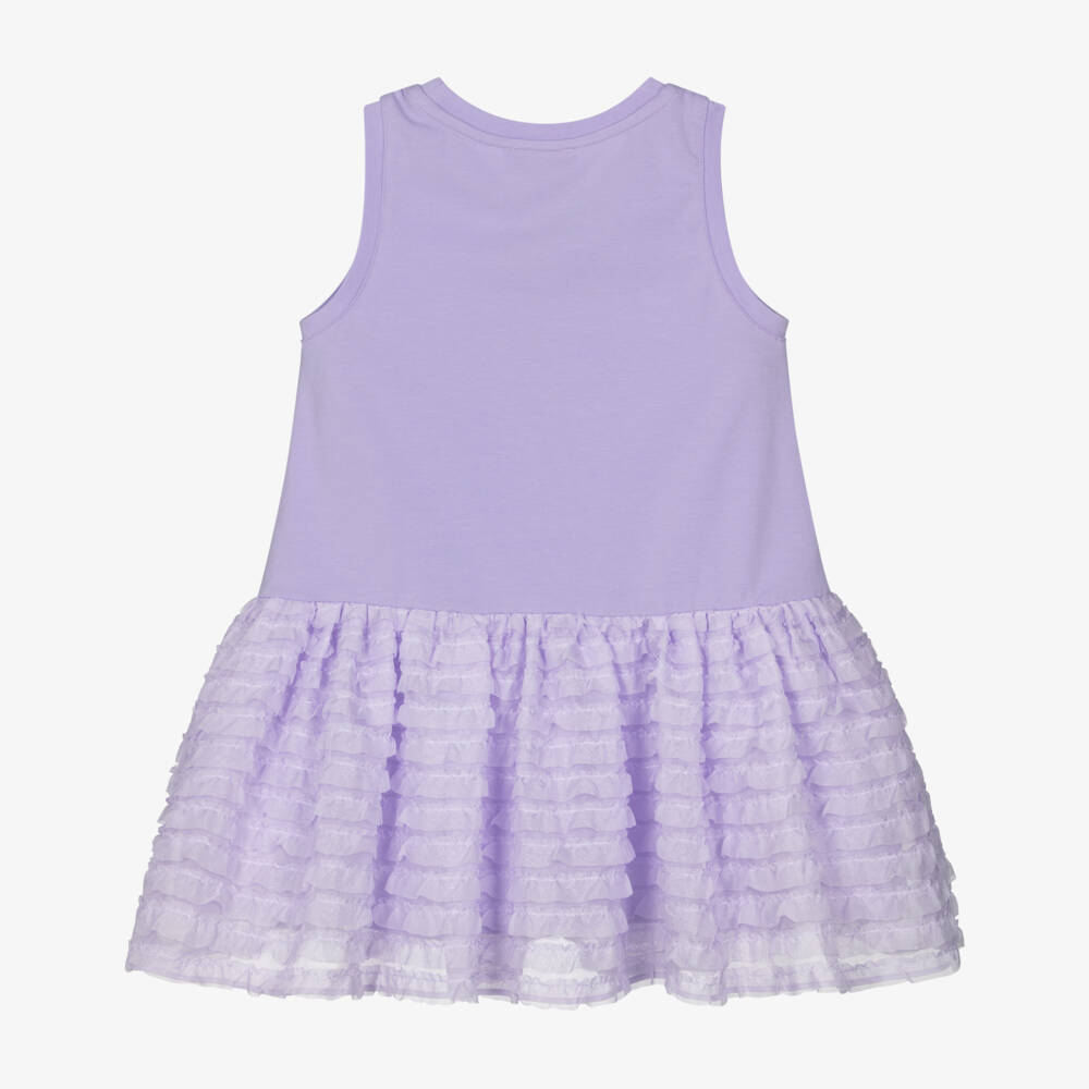 Angel's Face-Girls Lilac Purple Jersey & Chiffon Ruffle Dress with Logo Bow | Childrensalon