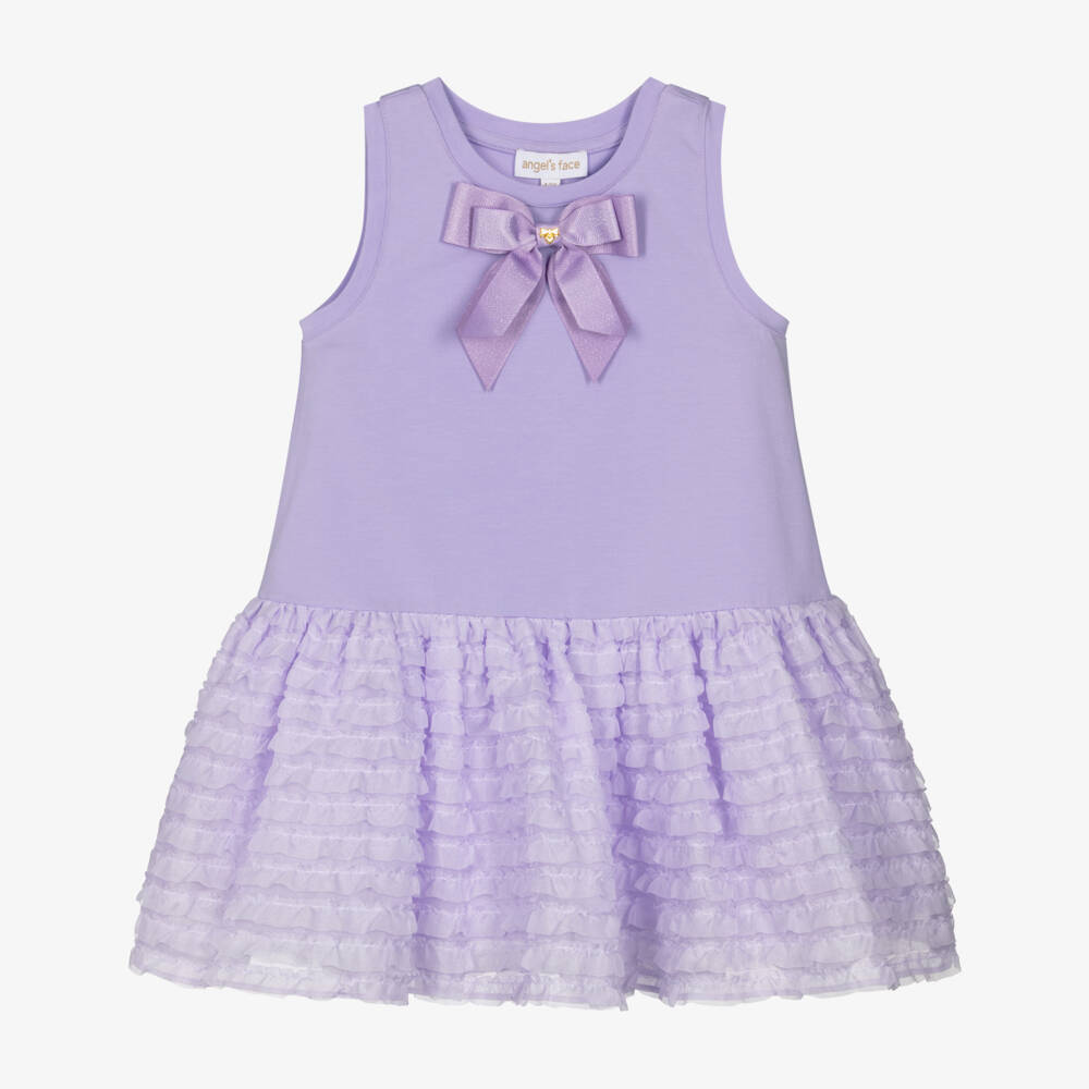 Angel's Face-Girls Lilac Purple Jersey & Chiffon Ruffle Dress with Logo Bow | Childrensalon