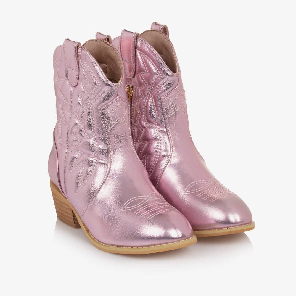 Angel's Face-Girls Metallic Pink Faux Leather Cowboy Boots | Childrensalon