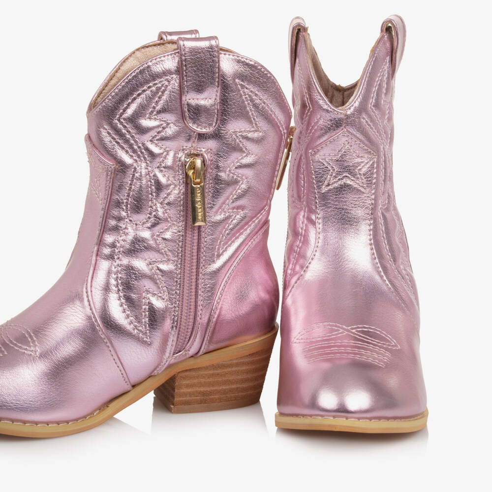 Angel's Face-Girls Metallic Pink Faux Leather Cowboy Boots | Childrensalon