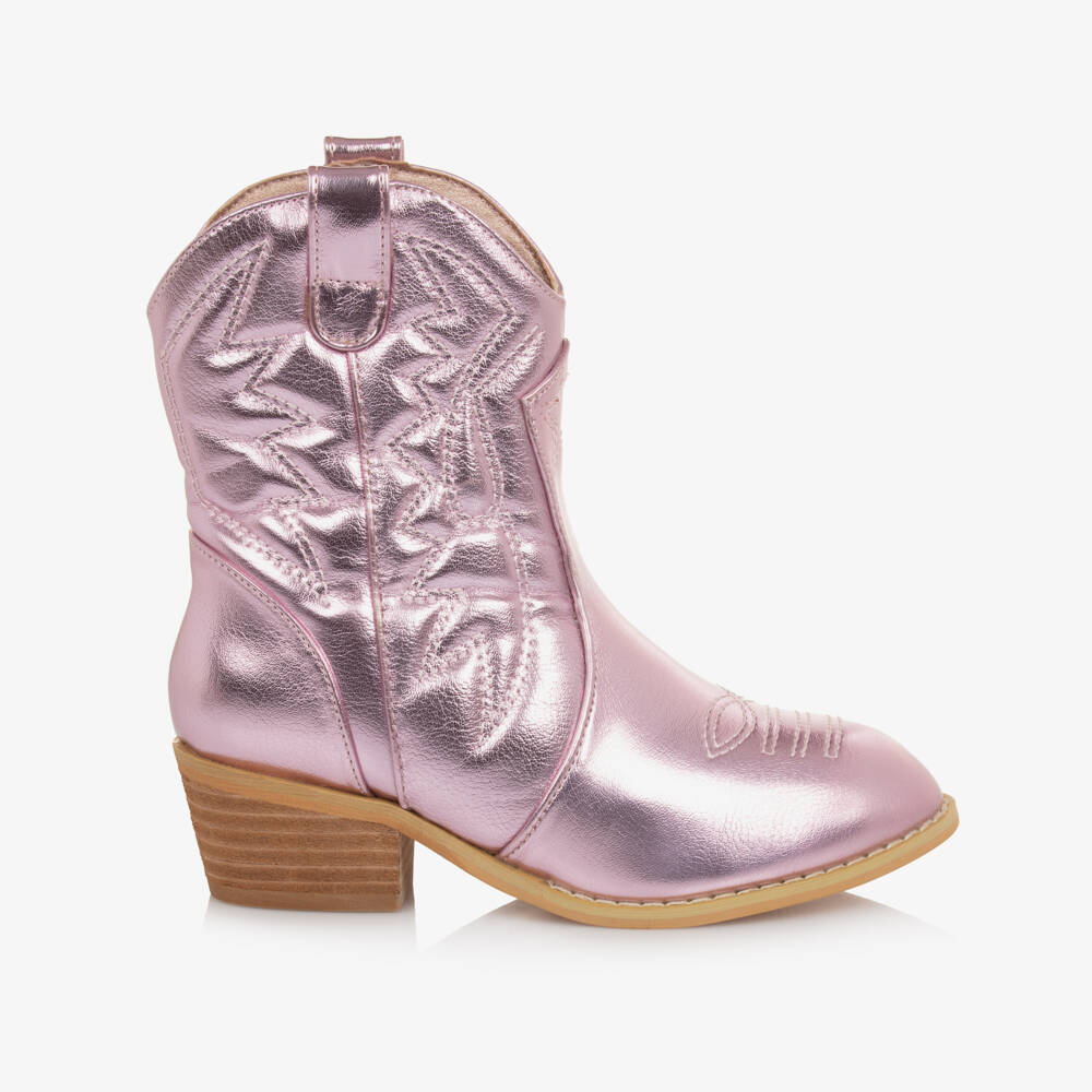 Angel's Face-Girls Metallic Pink Faux Leather Cowboy Boots | Childrensalon