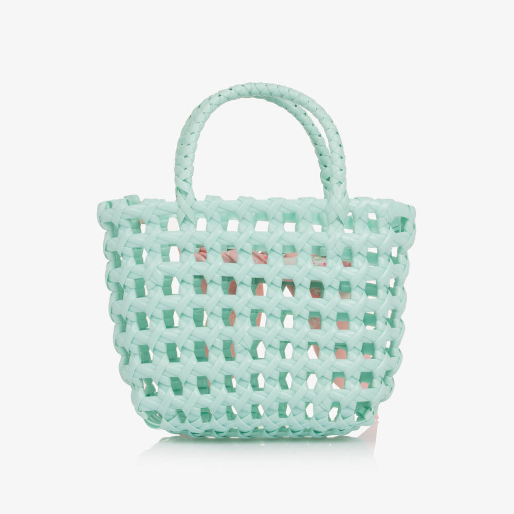 Angel's Face-Girls Mint Green Basket Bag with Floral Bow (19cm) | Childrensalon