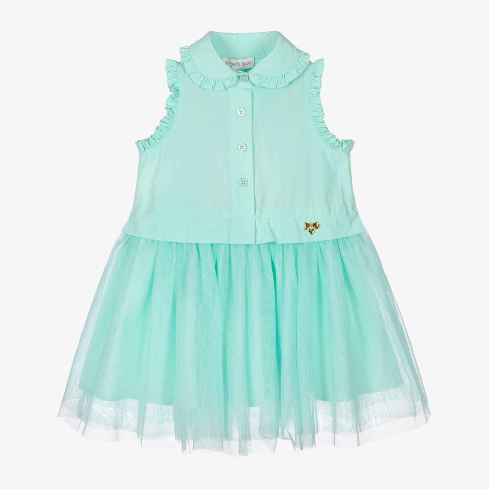 Angel's Face-Girls Mint Green Cotton & Tulle Dress | Childrensalon