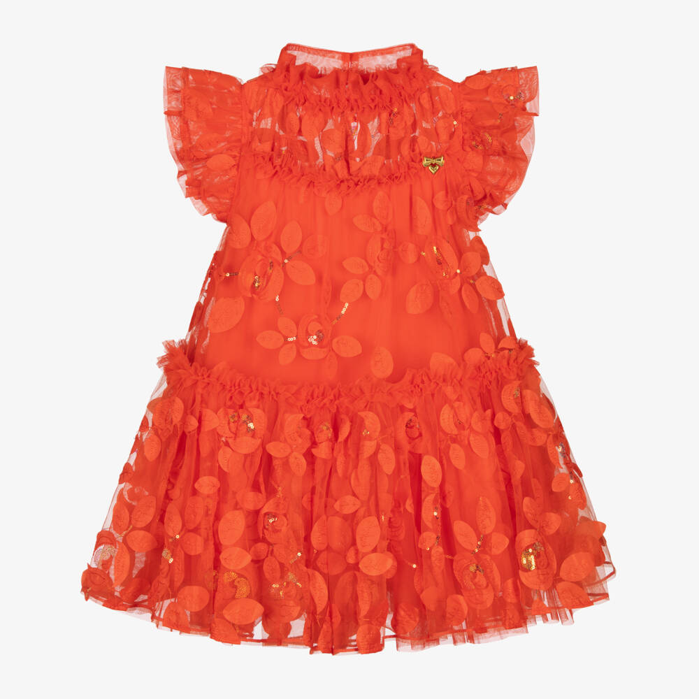 Angel's Face-Girls Orange Tulle Dress with Sequin Appliqué Detail | Childrensalon