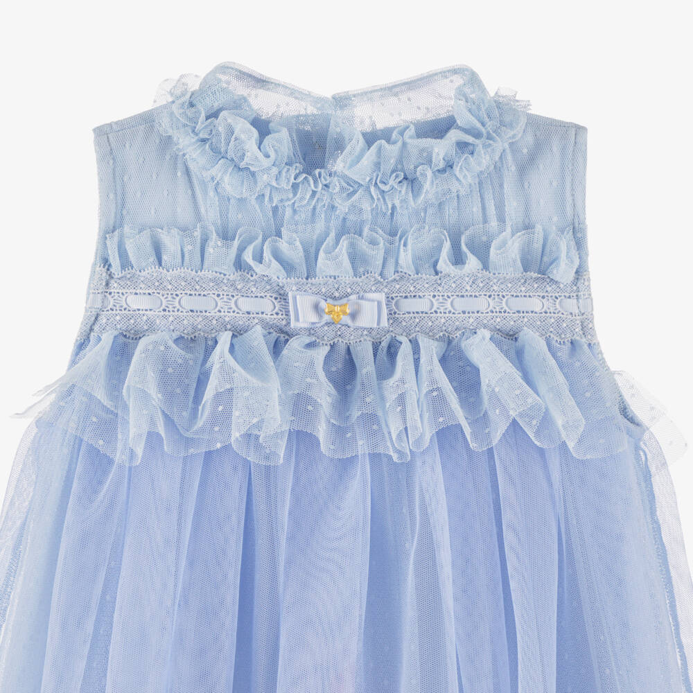 Angel's Face-Платье голубое из тюля с цветами и кружевом для девочек | Childrensalon