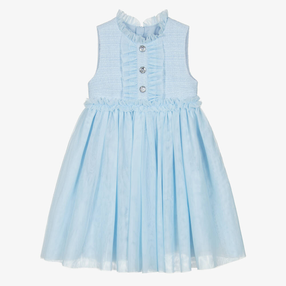 Angel's Face-Girls Pale Blue Shimmery Tweed & Tulle Dress | Childrensalon