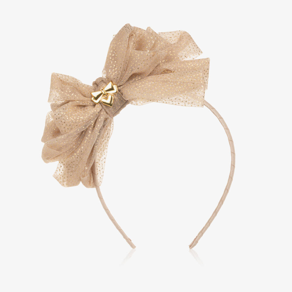 Angel's Face-Girls Pale Gold Tulle Bow Hairband | Childrensalon