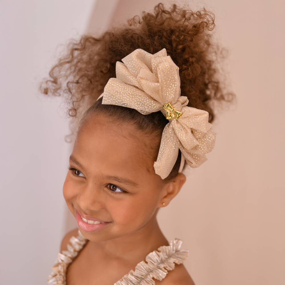 Angel's Face-Girls Pale Gold Tulle Bow Hairband | Childrensalon