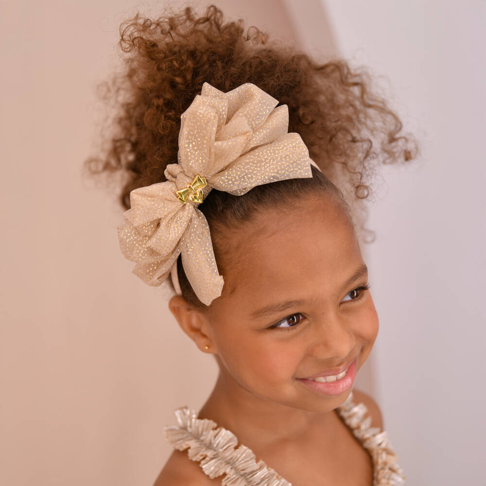 Angel's Face-Girls Pale Gold Tulle Bow Hairband | Childrensalon
