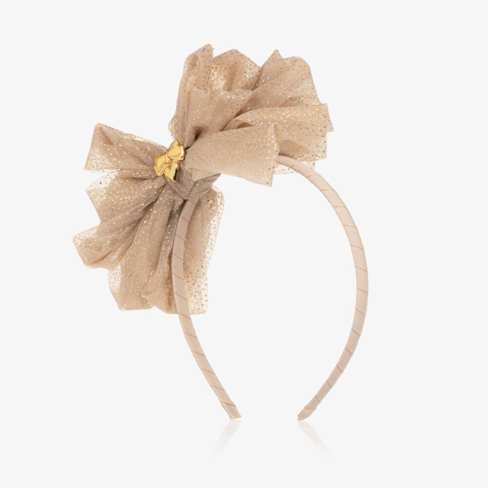 Angel's Face-Girls Pale Gold Tulle Bow Hairband | Childrensalon