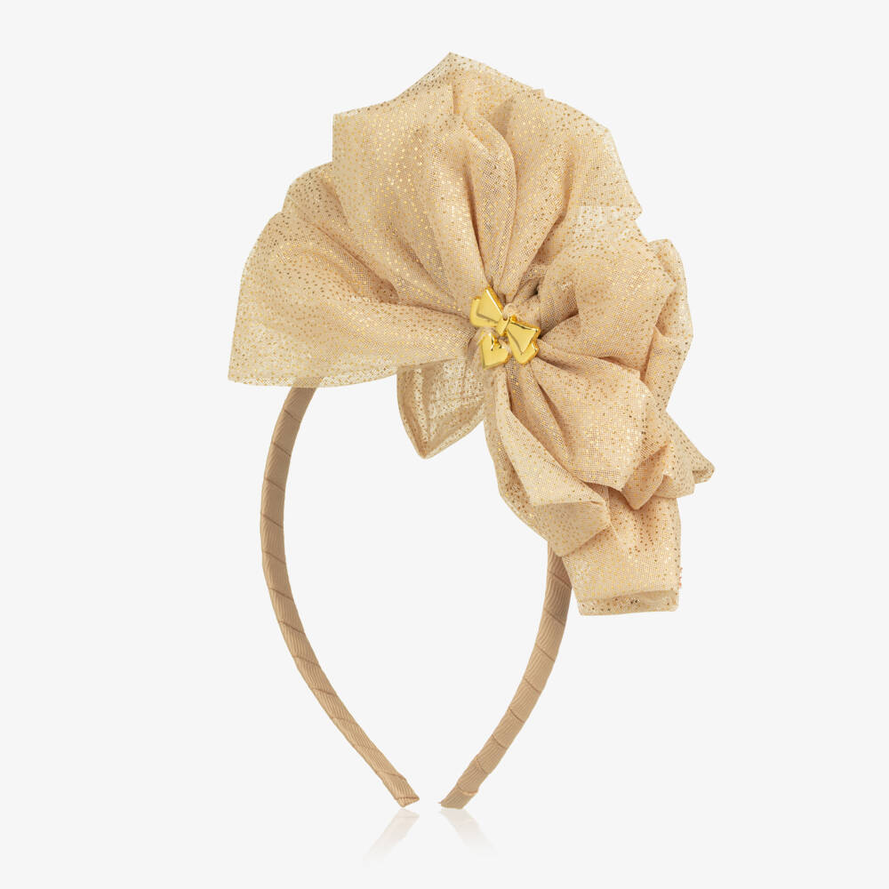 Angel's Face-Girls Pale Gold Tulle Bow Hairband | Childrensalon