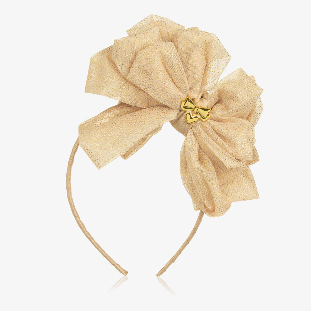 Angel's Face-Girls Pale Gold Tulle Bow Hairband | Childrensalon