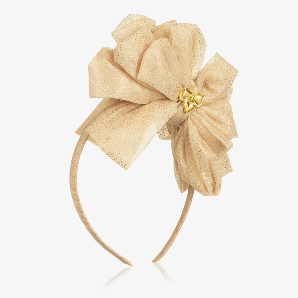 Angel's Face-Girls Pale Gold Tulle Bow Hairband | Childrensalon