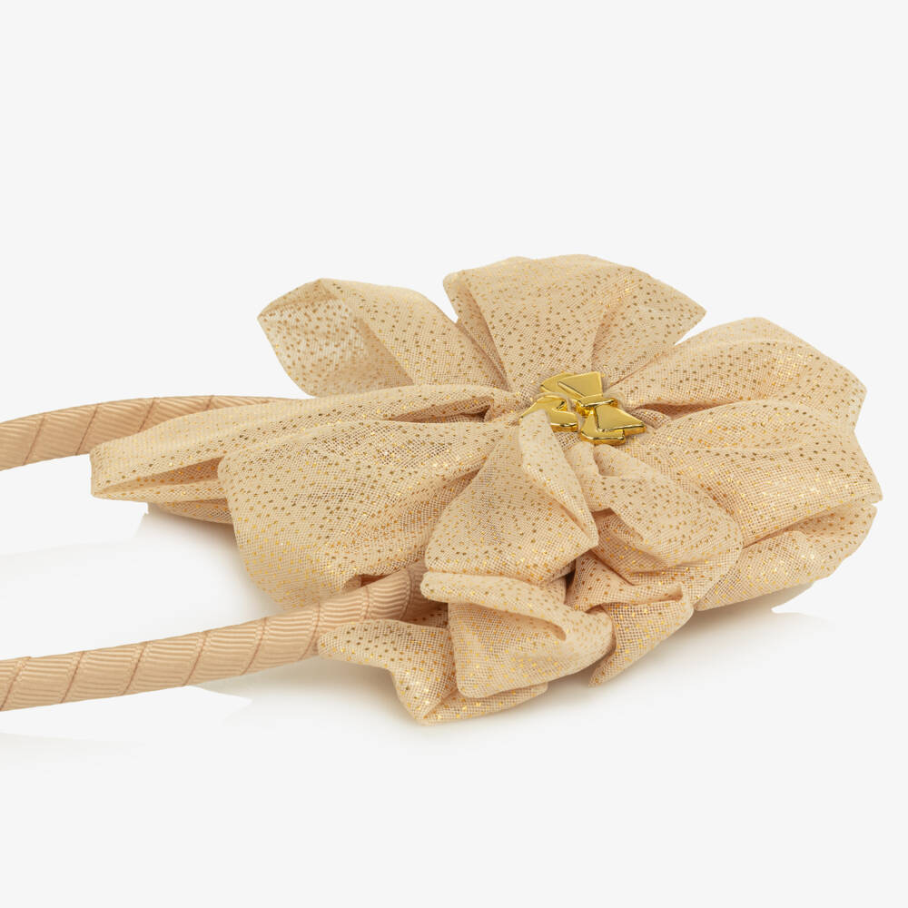 Angel's Face-Girls Pale Gold Tulle Bow Hairband | Childrensalon