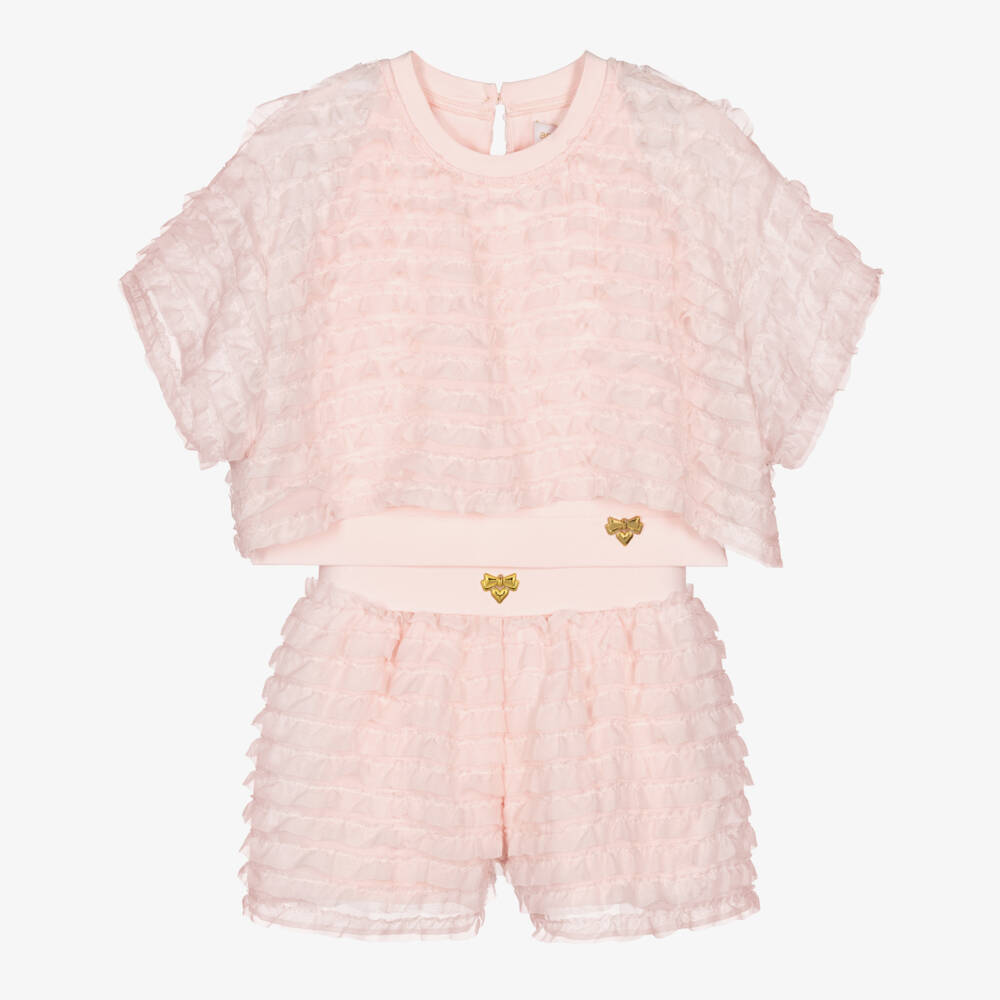 Angel's Face-Girls Pale Pink Chiffon Ruffle Shorts Set | Childrensalon
