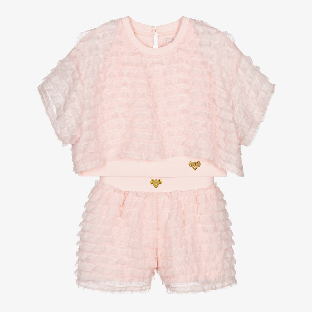 Angel's Face-Girls Pale Pink Chiffon Ruffle Shorts Set | Childrensalon