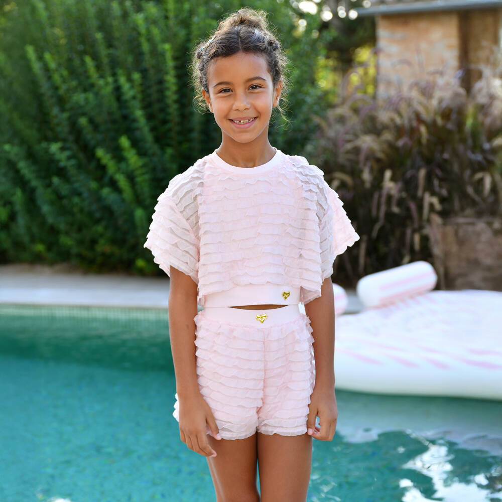 Angel's Face-Girls Pale Pink Chiffon Ruffle Shorts Set | Childrensalon