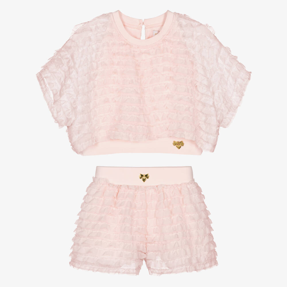 Angel's Face-Girls Pale Pink Chiffon Ruffle Shorts Set | Childrensalon