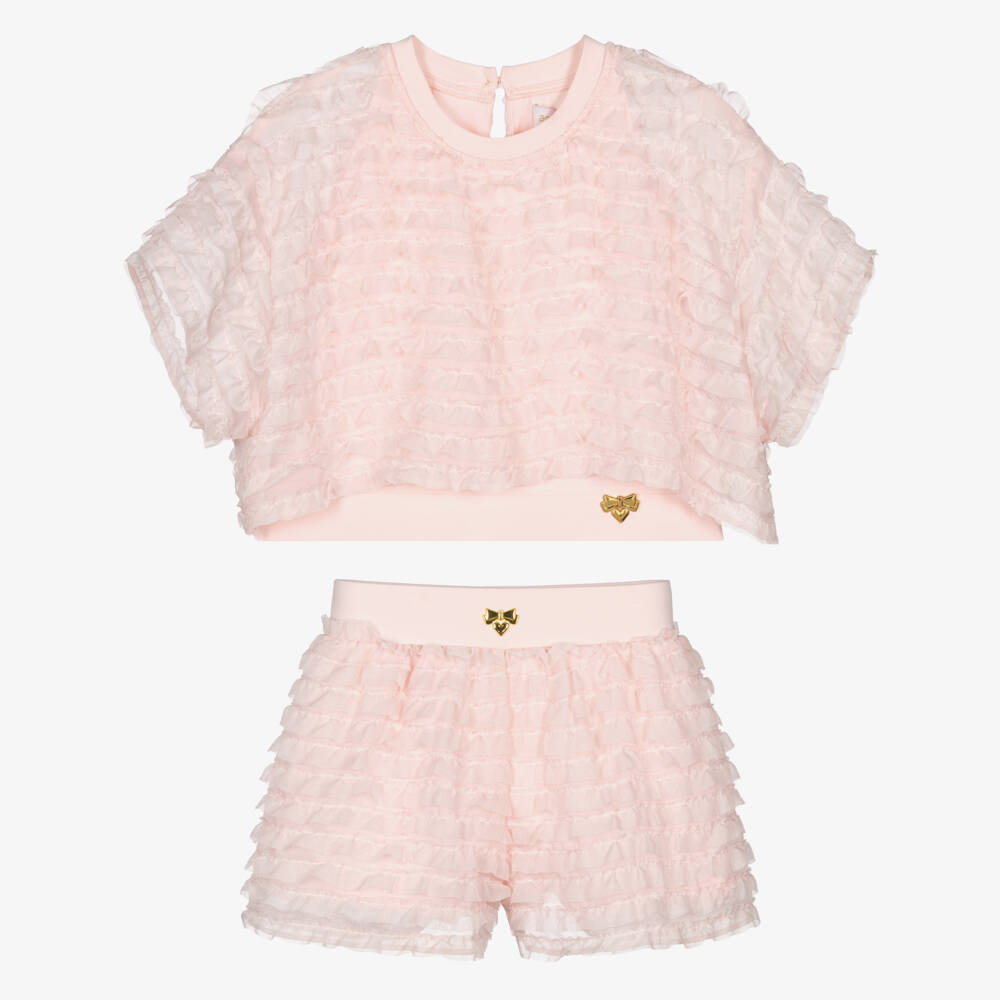 Angel's Face-Girls Pale Pink Chiffon Ruffle Shorts Set | Childrensalon