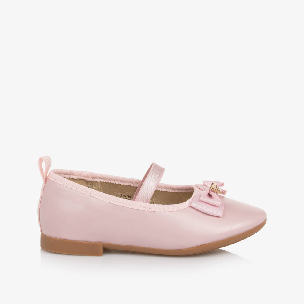 Angel's Face-Girls Pale Pink Faux Leather Ballerina Pumps with Ribbon Ties | Childrensalon