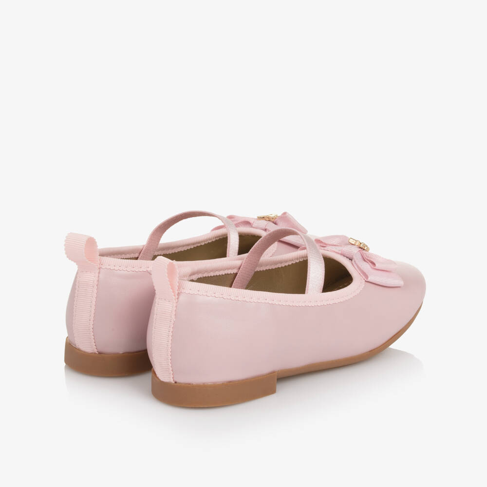 Angel's Face-Girls Pale Pink Faux Leather Ballerina Pumps with Ribbon Ties | Childrensalon