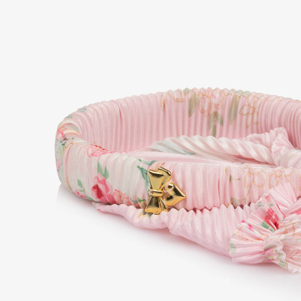 Angel's Face-Girls Pale Pink Floral Print Hairband with Headscarf | Childrensalon