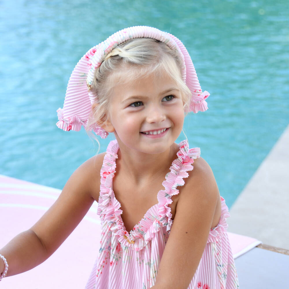 Angel's Face-Girls Pale Pink Floral Print Hairband with Headscarf | Childrensalon