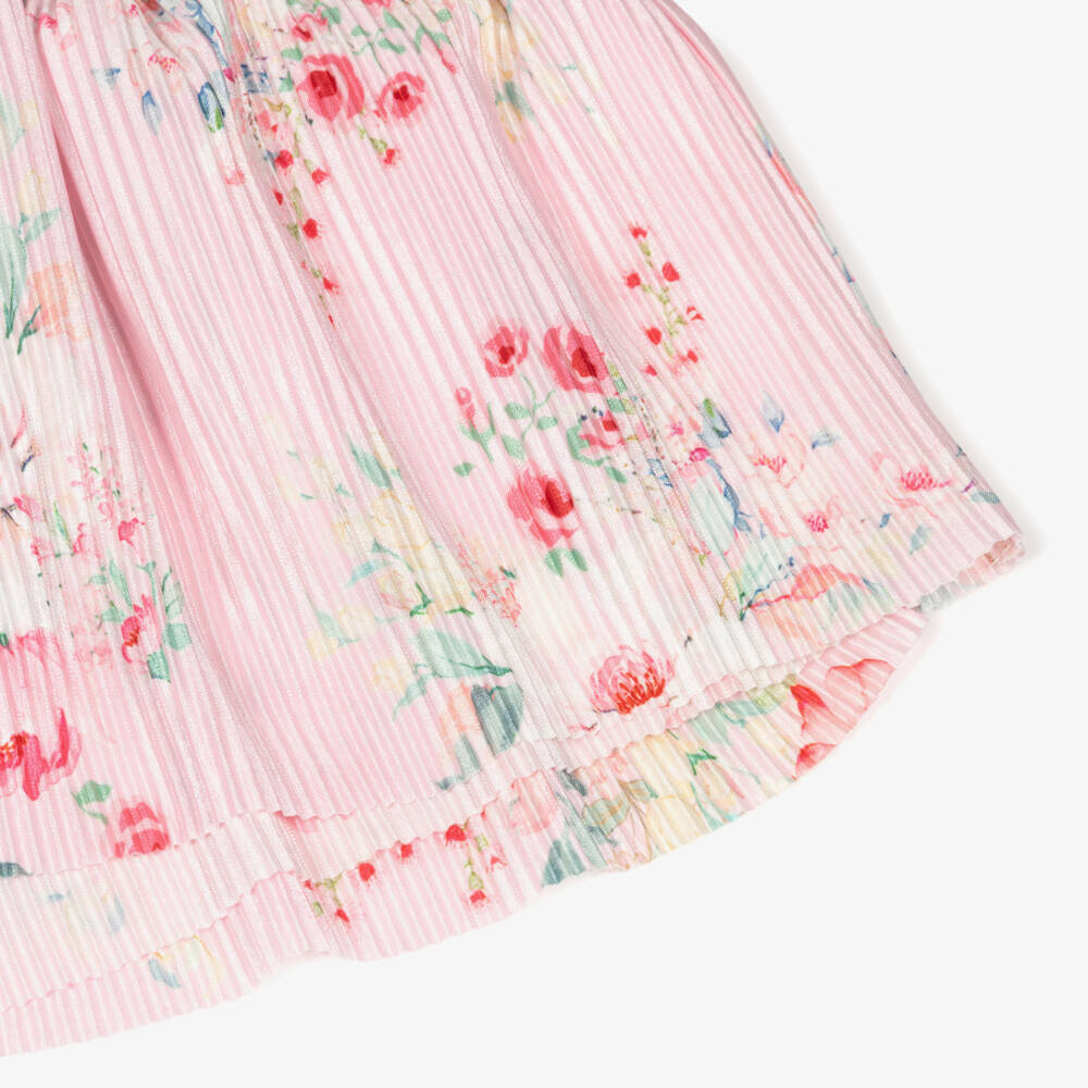 Angel's Face-Girls Pale Pink Floral Satin Pleated Shorts Set | Childrensalon