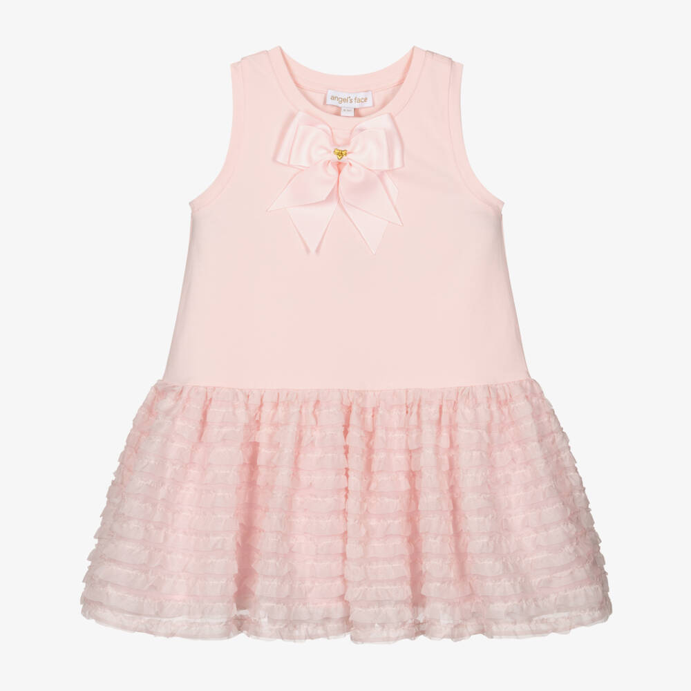 Angel's Face-Girls Pale Pink Jersey & Chiffon Ruffle Dress with Logo Bow | Childrensalon