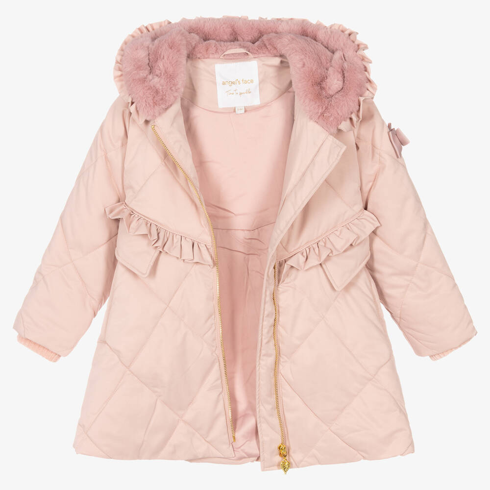 Angel's Face-Girls Pale Pink Quilted Coat | Childrensalon