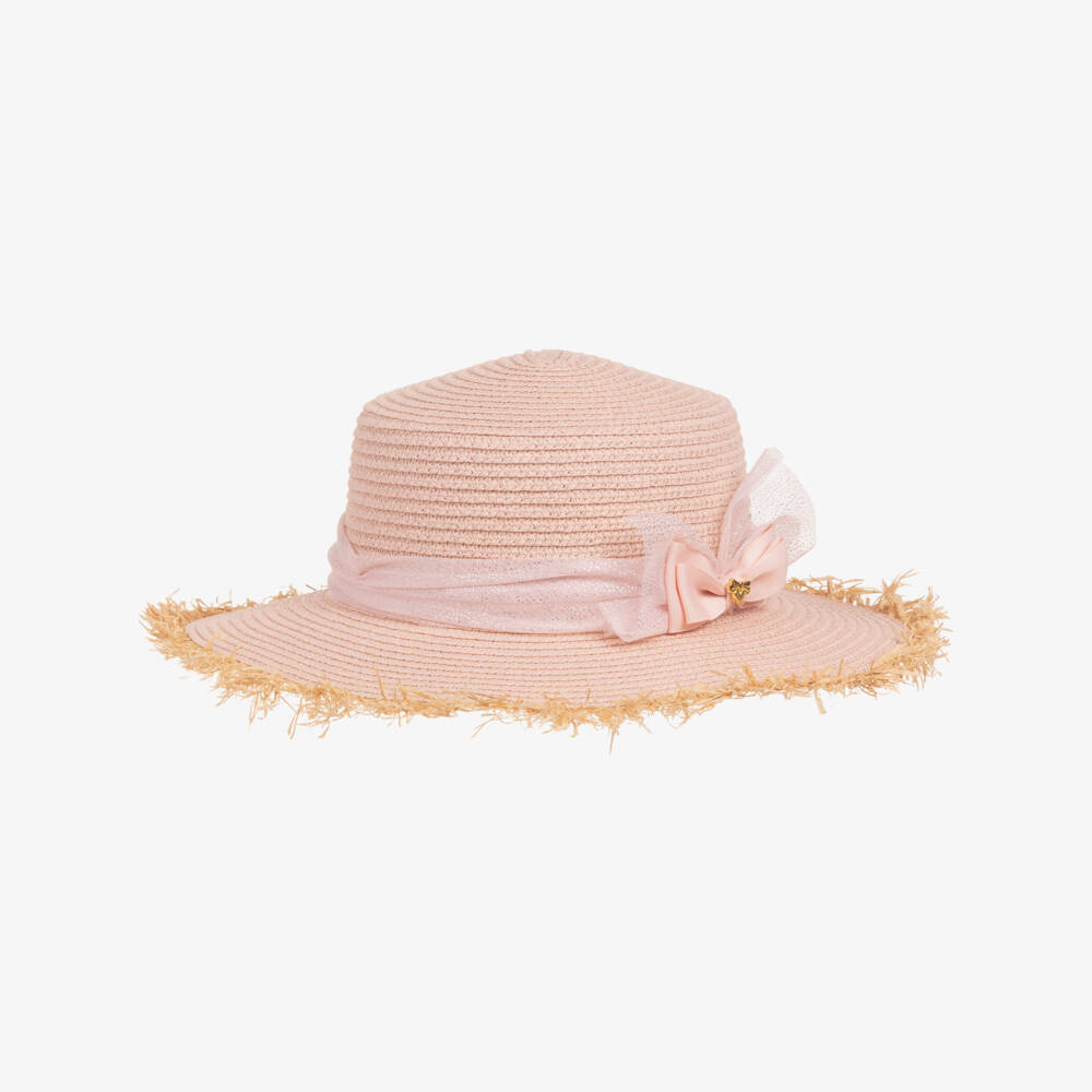 Angel's Face-Girls Pale Pink Straw Hat with Bow | Childrensalon