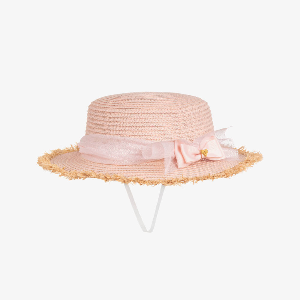 Angel's Face-Girls Pale Pink Straw Hat with Glittery Bow | Childrensalon