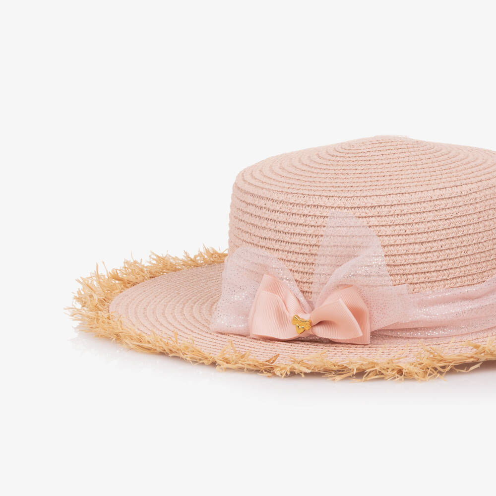 Angel's Face-Girls Pale Pink Straw Hat with Glittery Bow | Childrensalon