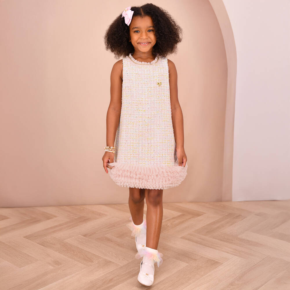 Angel's Face-Girls Pastel Pink Sparkly Tweed Dress | Childrensalon