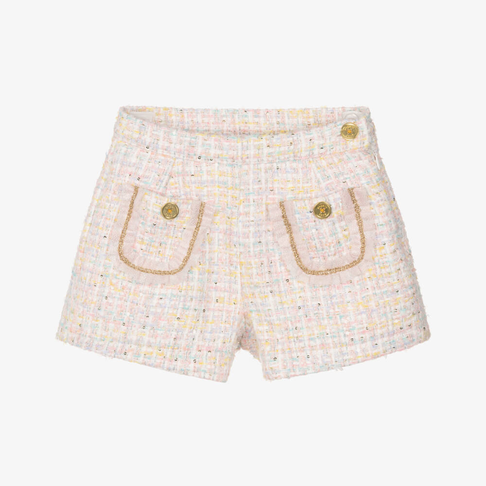 Angel's Face-Girls Pastel Pink Sparkly Tweed Shorts | Childrensalon