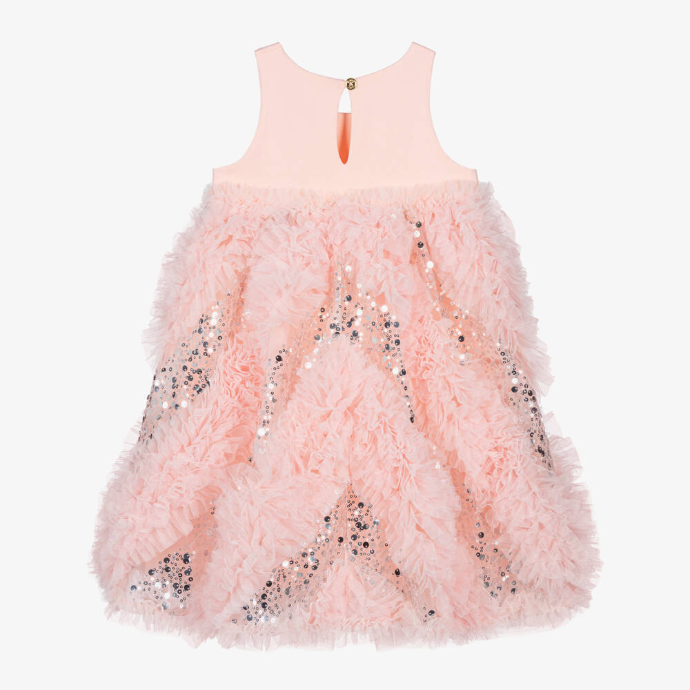 Angel's Face-Girls Peach Pink Cotton Jersey & Sequinned Tulle Dress | Childrensalon