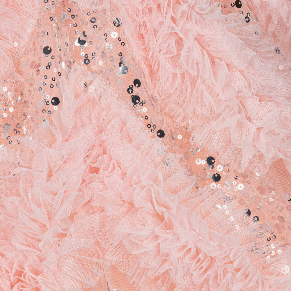 Angel's Face-Girls Peach Pink Cotton Jersey & Sequinned Tulle Dress | Childrensalon