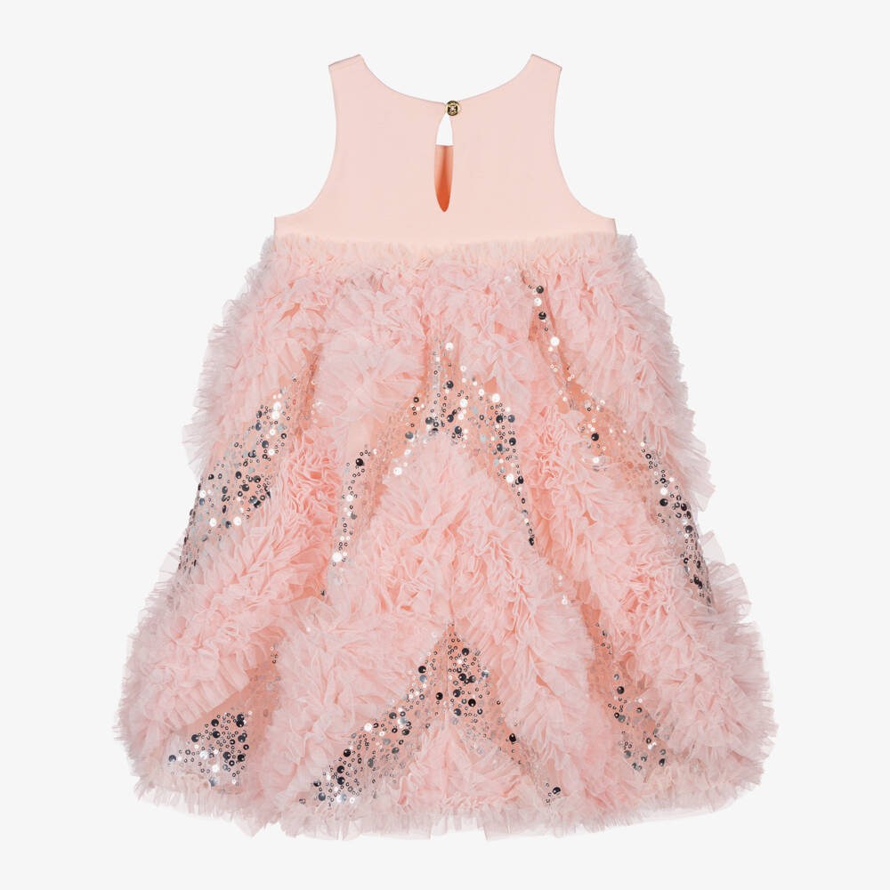 Angel's Face-Girls Peach Pink Cotton Jersey & Sequinned Tulle Dress | Childrensalon