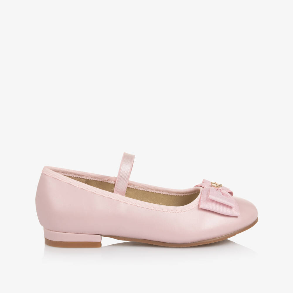 Angel's Face-Girls Pearlescent Pink Faux Leather Ballerinas with Logo Bow | Childrensalon