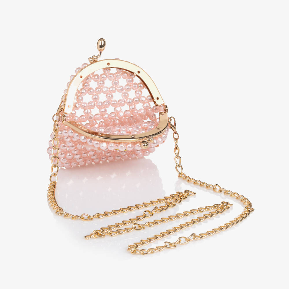 Angel's Face-Girls Pink Beaded Faux Pearl Bag (11cm) | Childrensalon