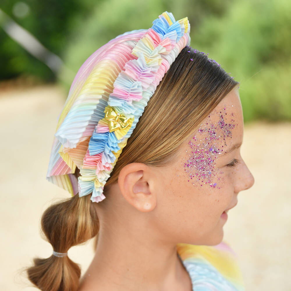 Angel's Face-Girls Pink Blue & Yellow Hairband with Pleated Headscarf | Childrensalon