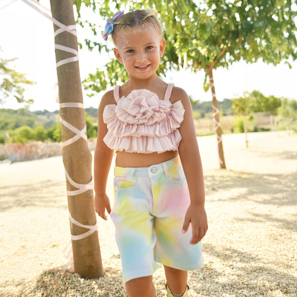 Angel's Face-Girls Pink Blue & Yellow Ombré Denim Bermuda Shorts | Childrensalon