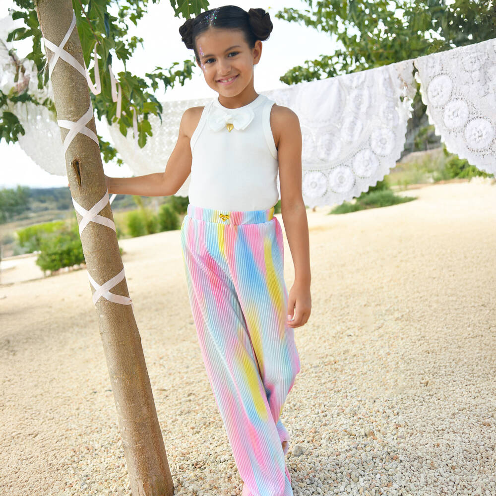 Angel's Face-Girls Pink Blue & Yellow Rainbow Pleated Trousers | Childrensalon
