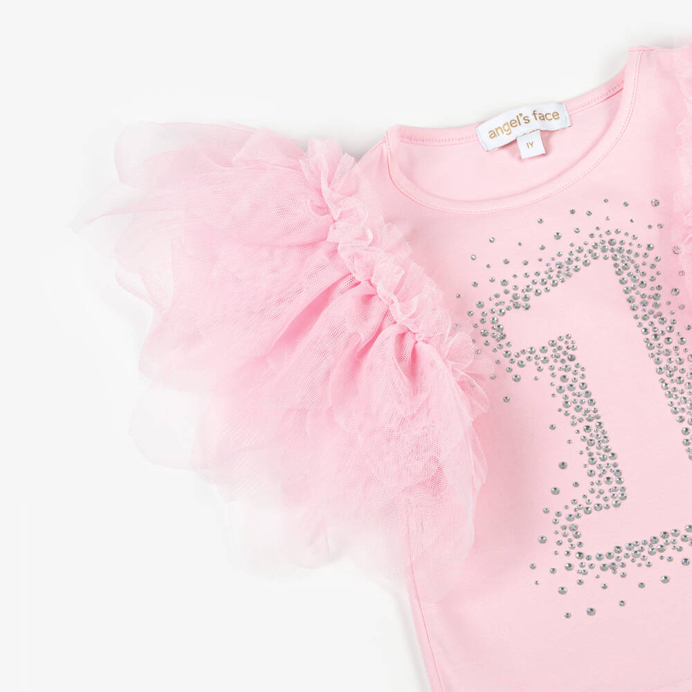 Angel's Face-Розовая хлопковая футболка на 1-й День рождения | Childrensalon